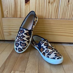 Suede cheetah print loafers